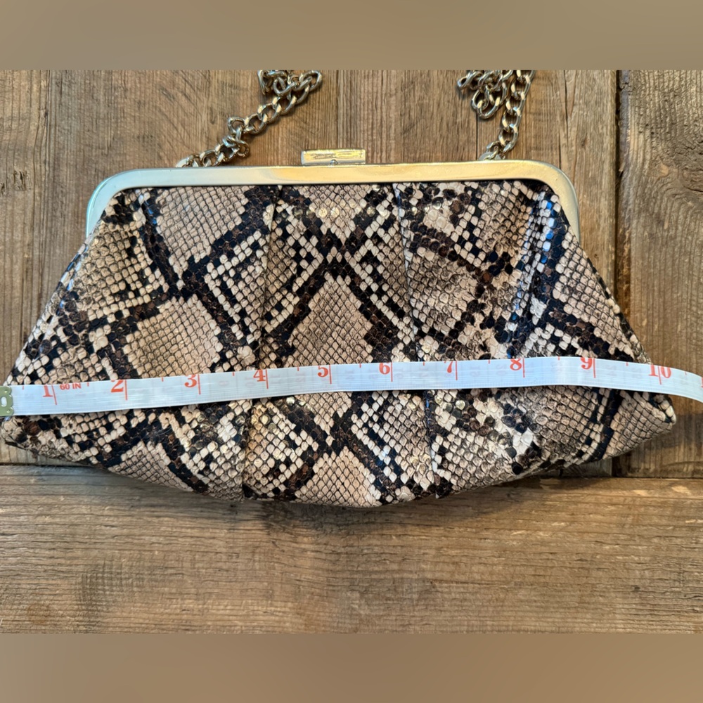 Python-Print Chain Strap Clutch Shoulder Bag - Br… - image 3